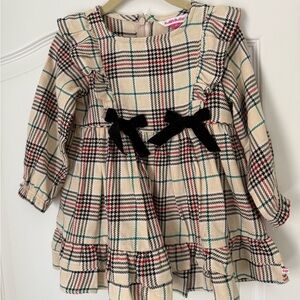 Ruffle Butts Cream Plaid Dress with Black Velvet Bows
